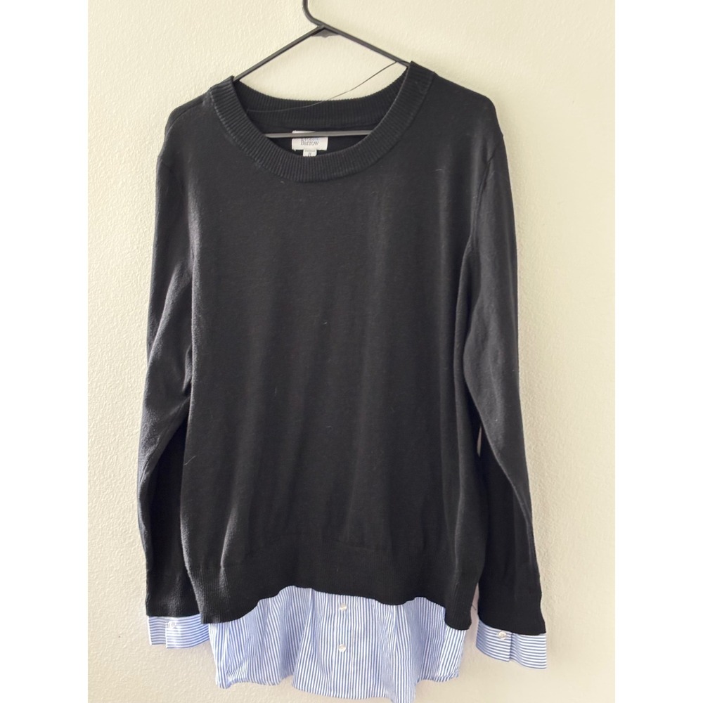 Croft & Barrow Womens Plus 2X Black Layered Sweater Blue Stripe Shirt Hem Top